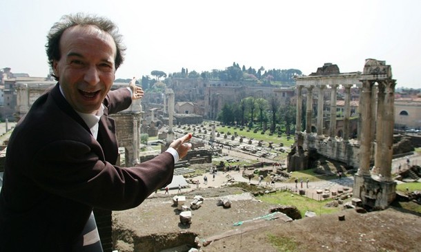 Italian actor and director Roberto Benigni poses in front of the Roman Forum, 04 April 2007 in Rome. Oscar-winner Benigni will recite "TuttoDante" (Everything About Dante), an one-man comic rendition of the medieval Italian epic poem, at the Teatro Tenda, piazza Clodio, in Rome, 20 April 2007. AFP PHOTO / TIZIANA FABI (Photo credit should read TIZIANA FABI/AFP/Getty Images)